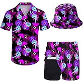 Wdpsuxin Mens 2 Piece Tracksuit Hawaiian Button Down Shirt and Compression Liner Shorts Sets with Bucket Hats