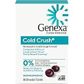 Genexa Cold Crush, Drug Free &amp; Made Clean, 60 Chewable Tablets for Adults | Dye Free, 0% Artificial Additives, Non-GMO, Gluten Free, Homeopathic Cough, Cold, Sore Throat Relief, Acai Berry Flavor