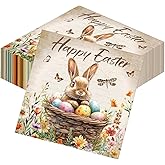 Rakuto Easter Napkins Disposable Decorations, 50PCS Happy Easter Eggs Bunny Paper Napkins Party Decoration, Rabbit Flower Themed Decor for Spring Celebrations Picnic Kids Birthday