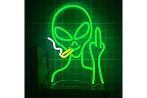HAJAE Green Alien Neon Signs, Dimmable LED Neon Signs for Wall Decor Bedroom Man Cave Game Room Home Bar Party Decor, LED Alien Neon Light for Kids Birthday Gift (Green Alien)