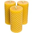 Diamond Pillar Candles - 100% Pure Beeswax Candles, Set of 3 Unscented, Smokeless, Dripless Candles - Decorative Candles for Gifts - 2x4 Inch - Alternative Imagination