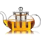Hiware Glass Teapot with Stainless Steel Infuser & Lid, Borosilicate Glass Tea Pot Stovetop Safe, Blooming & Loose Leaf Teapo