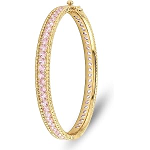 ULira Flor AAA Cubic Zirconia Gemstone Bangle Bracelet for Women | Bangles for Small Wrists, 18K Gold Plated, Dainty Trendy,