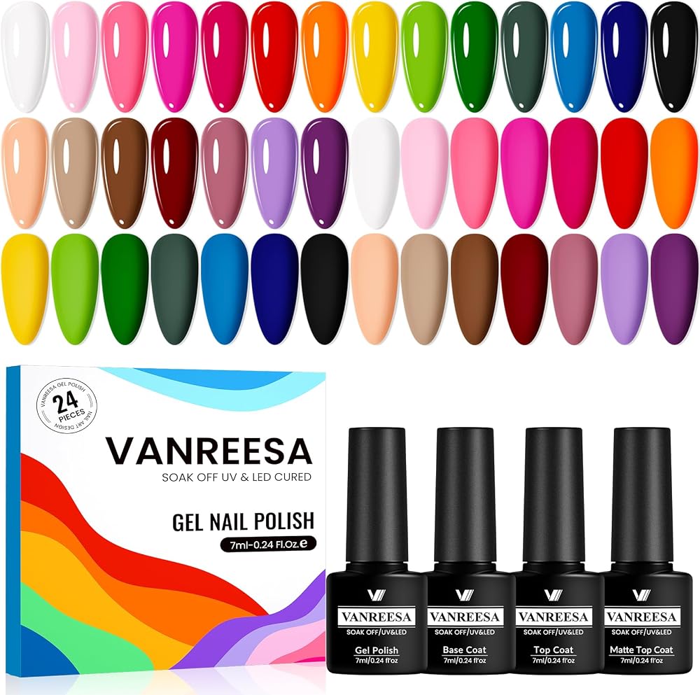 VANREESA Gel Nail Polish Set 21 Colors Base Top Coat UV Soak Off