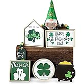 St. Patrick's Day Decorations | 7PCS St. Patrick's Day Tiered Tray Decor | Luck Shamrock Wooden Signs Irish Decor | Green Gnomes Decorations for Home Table Shelf Party | Irish Gifts