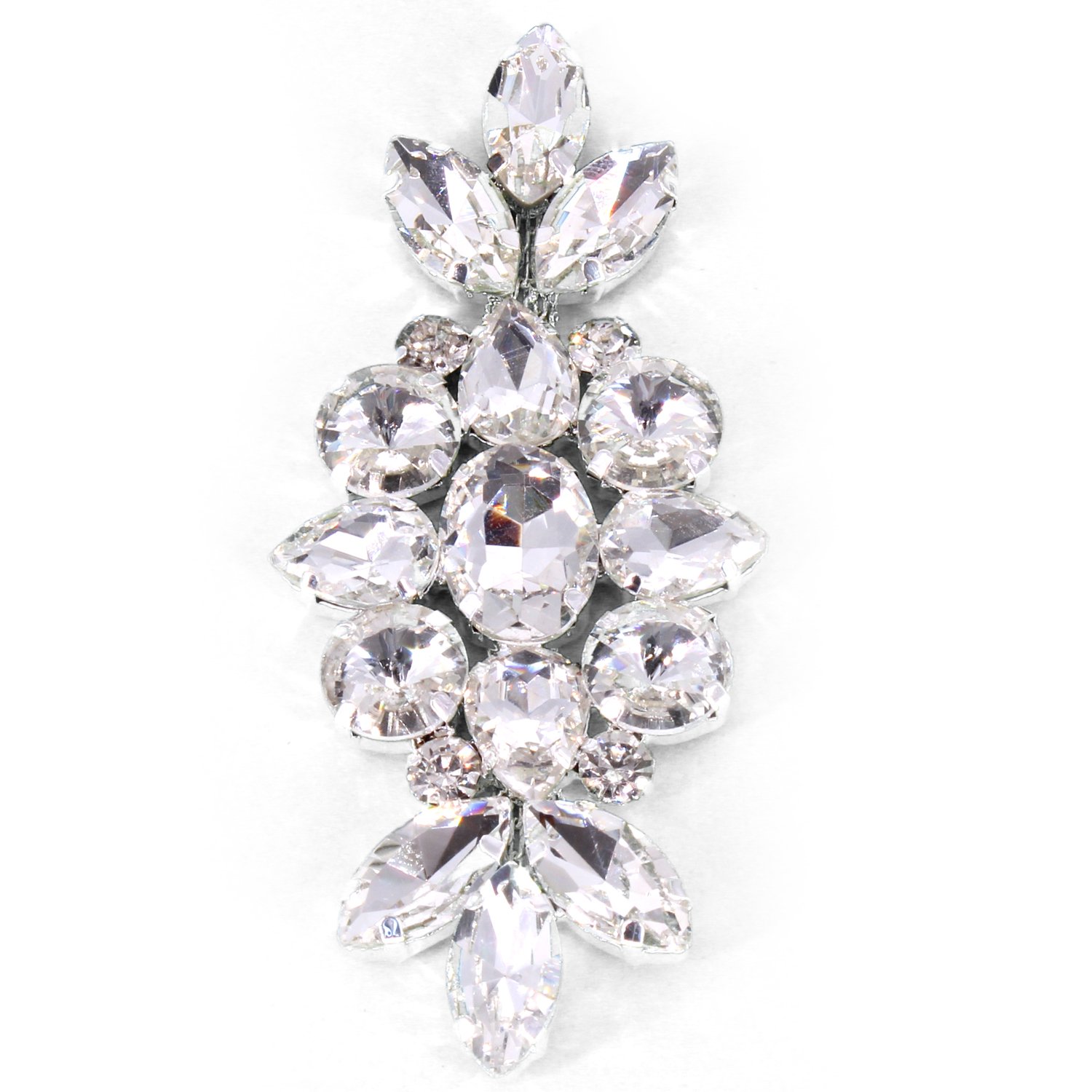 Trimming Shop Clear Crystal Diamante Rhinestone Motif Silver Sew on Applique Patch for Wedding Bridal Dress, Western Outfit, Sash Belt, Purse Decoration, Party Fashion Wear Embellishment, 90mm x 35mm