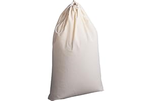 Household Essentials Cotton Laundry Bag, Large, 100% Cotton, Drawstring Top with Cord Lock, Machine Washable, 3 to 4 Load Capacity, Versatile and Compact, Breathable, Foldable, Natural