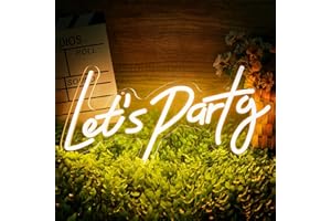 QLKGWEA Lets Party Neon Sign for Party Wall Decor, Let's Party LED Neon Lights for Birthday, Prom, Wedding, Celebrations, Warm White, 16.5x8.4 inch