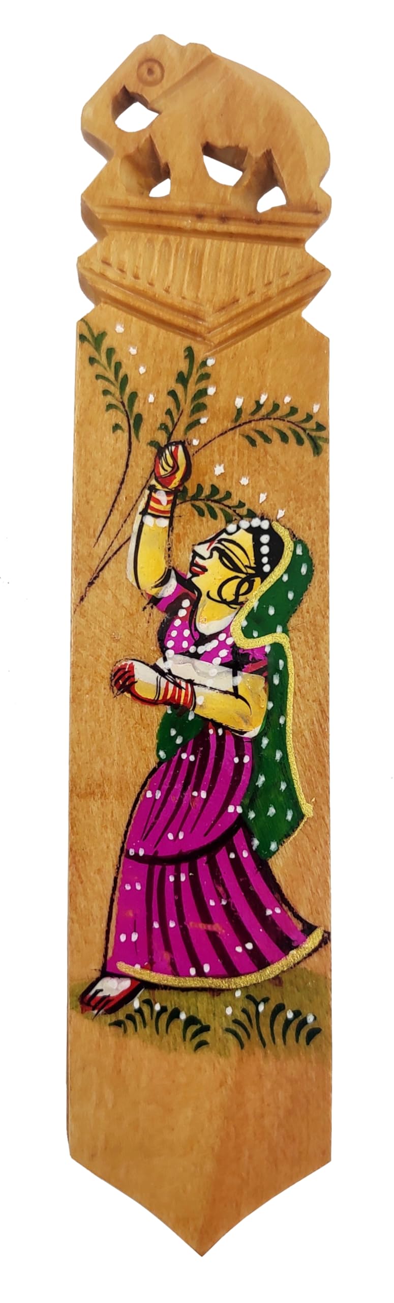 Purpledip Wooden Bookmark Paper Holder: Hand Carved & Painted Souvenir for Book Lovers (11442a)
