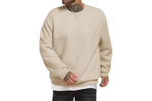 TUREFACE Mens Crewneck Sweatshirts Long Sleeve Baggy Pullover Warm Fleece Lined Winter Basic Sweat Shirt
