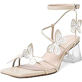 Zamikoo Women's Heeled Sandals Square Open Toe Ankle Strap Block Heels Strappy Clear Heels Chunky Low Heels