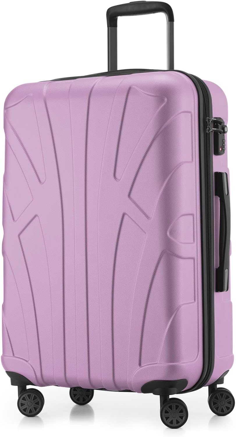 Suitline - Hardshell Suitcase Trolley Travel Luggage Hardcase with Extension, TSA, 66 cm, 58-68 litres, 100% ABS mat, Lilac