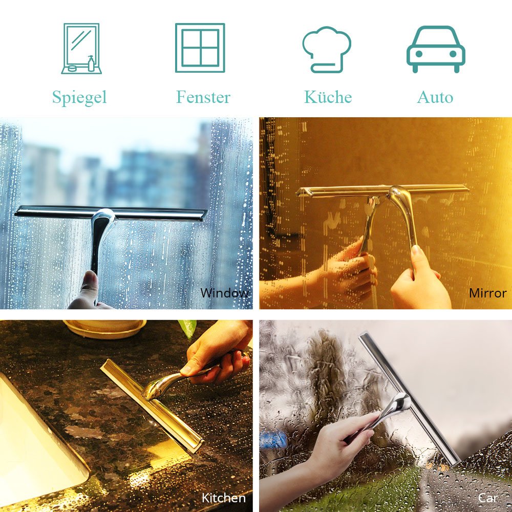 GoZheec Duschabzieher Fensterabzieher Fensterwischer mit Wandaufhänger Saughaken für Wand Aufhängung abzieher Boden Fenster Küche Badzimmer Spiegel Glasreinigung Silikon-Wischlippe Squeegee (Schwer)