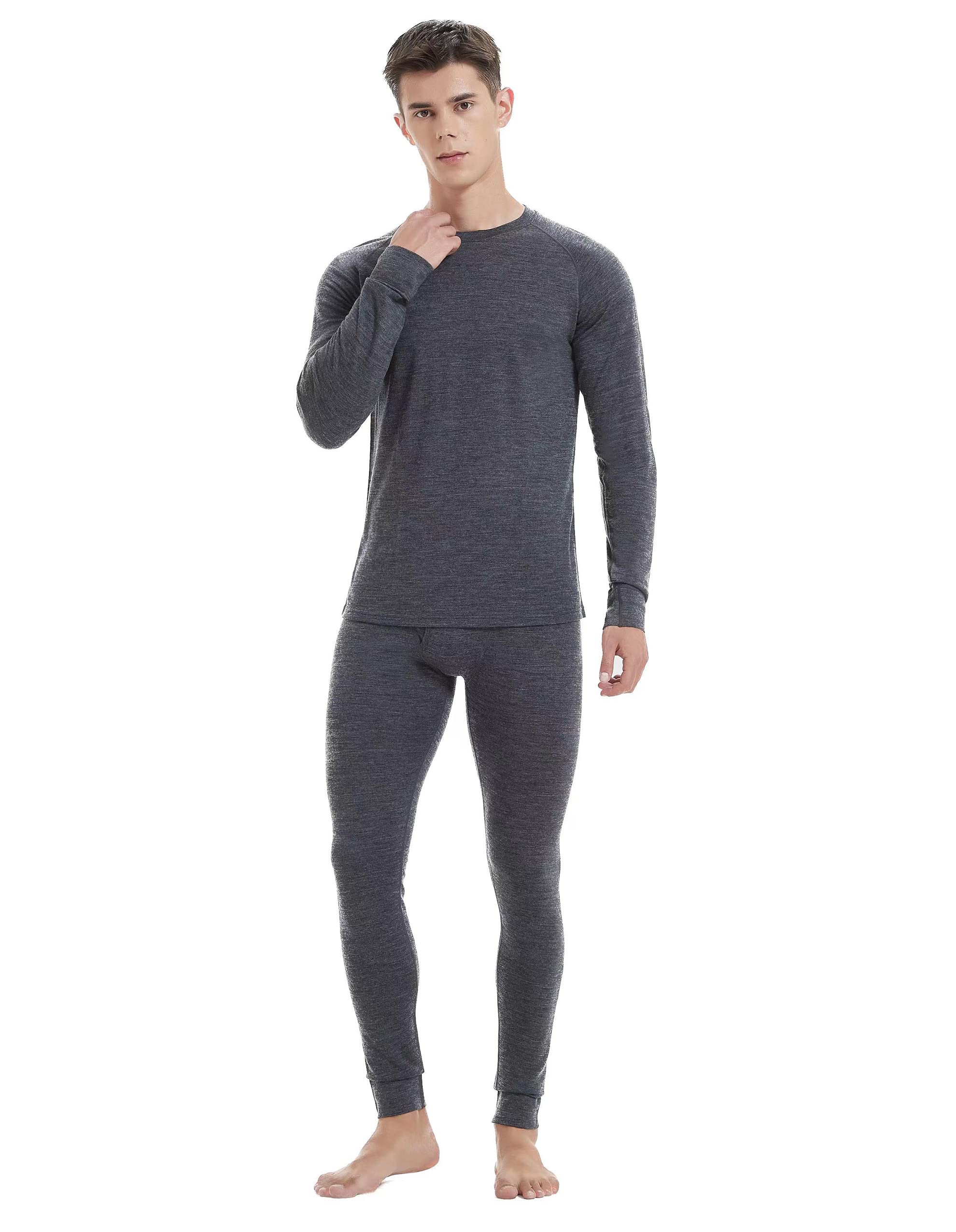 Photo 1 of Iguana Mens 100% Merino Wool Base Layer Sets for Ski Lightweight Thermal Underwear Heather Grey