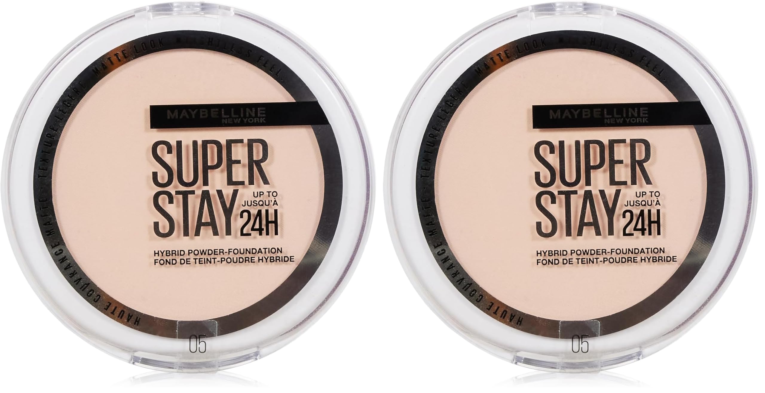 Maybelline Powder Foundation, Long-lasting 24H Wear, Medium to Full Coverage, Transfer, Water & Sweat Resistant, SuperStay 24H Hybrid Powder Foundation, 05 (Pack of 2)