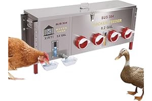 XINYI Stainless Steels 2-in-1 Chicken Feeder and Waterer Set,30lb /3.8 Gallon Chicken Waterer and 50lb /9.2 Gallon Chicken Feeder, 4 Aluminum Alloy Chicken Water Cups,Remaining Quantity Observation Window