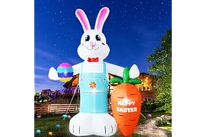 LUKBERA 12.6 Foot Easter Inflatable Bunny, Easter Blow Up Rabbit with Carrot Egg Built-in LED Lights Yard Decoration for Easter Outdoor Indoor Garden Party