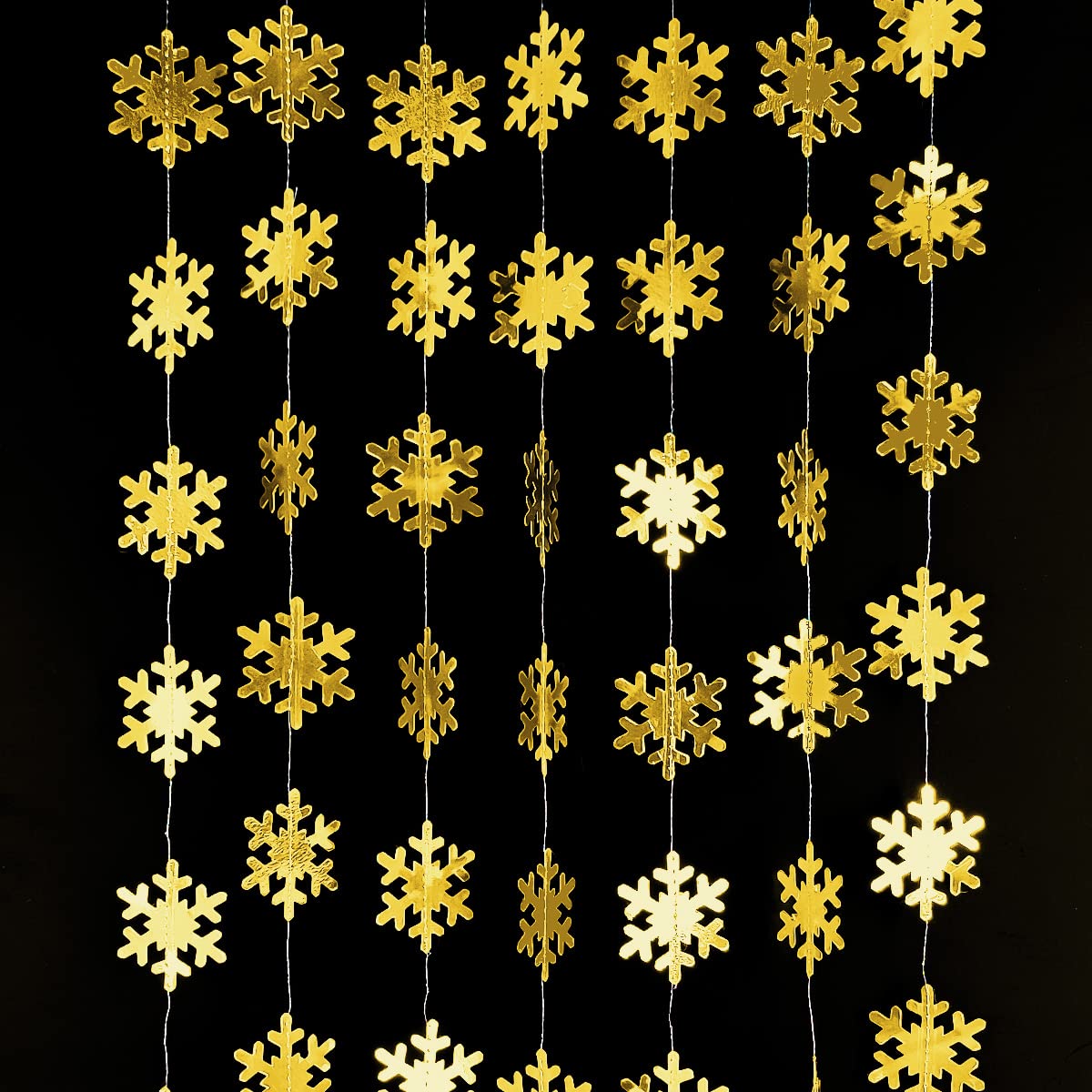 Photo 1 of 116 Pcs Christmas Gold Hanging Snowflake Decorations and Ornaments - Garland Banner for Winter Wonderland Holiday, New Year, Home Party Supplies