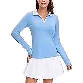 MathCat Womens Golf Shirts, Long Sleeve Polo Shirts Collared V Neck Tennis Shirts Breathable Athletic Tops