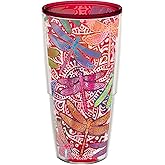 Tervis Made in USA Double Walled Dragonfly Mandala Insulated Tumbler Cup Keeps Drinks Cold & Hot, 24oz Unlidded, Red