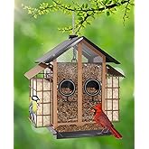 Weatherproof Bird Feeders for Outdoors - 4Lbs Large Metal Suet Feeder for Cardinal Finch, Garden Decor (Khaki)