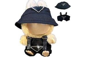 BALABOLA Clothes for 17cm Doll(Clothes Only) – 2-Piece Set Bucket Hat and Adjustable Strap Overalls for a Unique Dressed-Up Look– Fashion Handmade Accessories for Doll(Black)