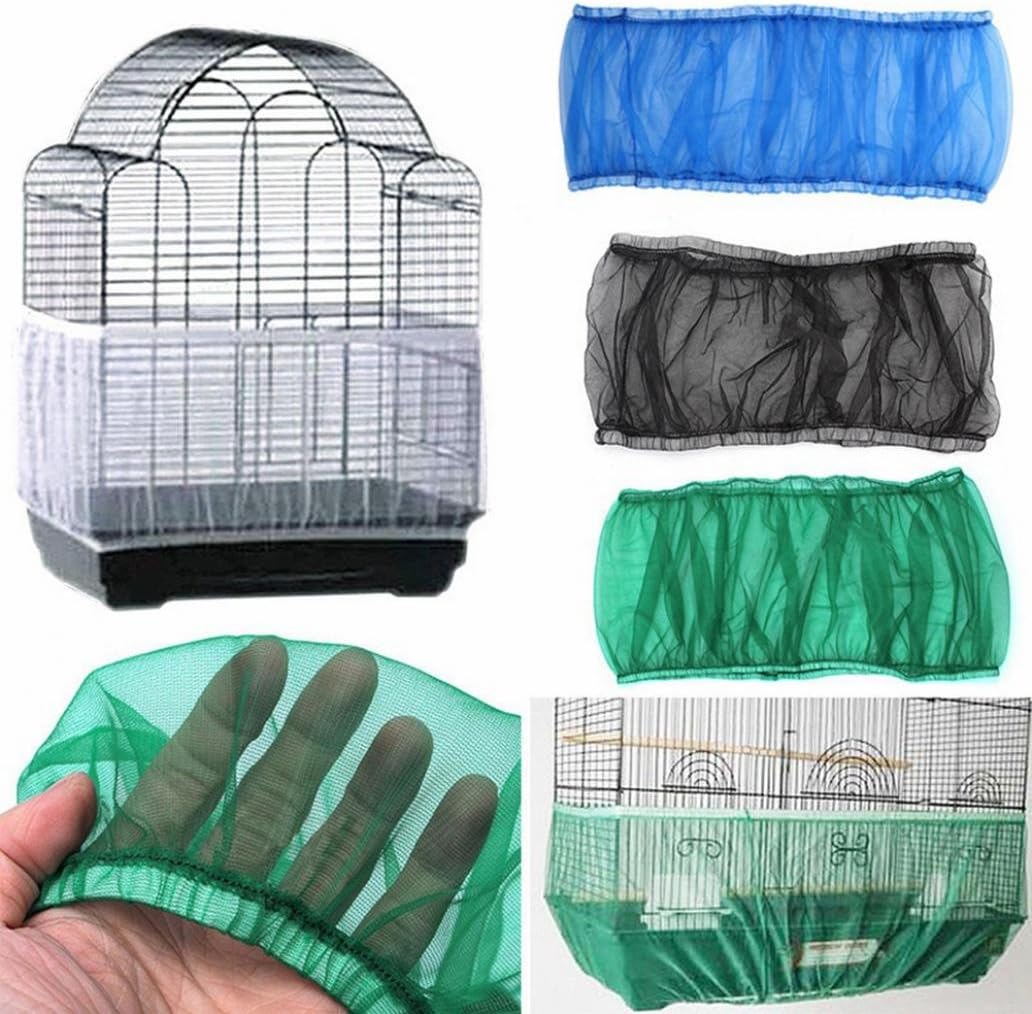 kangql Nylon Mesh Ventilated Bird Cage Cover Dustproof Shell Seed Catcher Pet Product - White M
