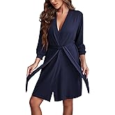 Ekouaer Robes for Women Lightweight 3/4 Sleeves Shower Robes Knee Length House Bathrobes Soft Sleepwear with Pockets Navy Blue XXL