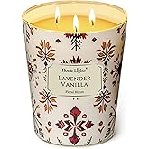 HomeLights Scented Candles | Large Jar 34 Oz Natural Soy Candle | 130 hrs Long-Lasting with 3 Wicks | Bohemian Natural for Home Decor | Gifts for Mom & Women, Lavender Vanilla