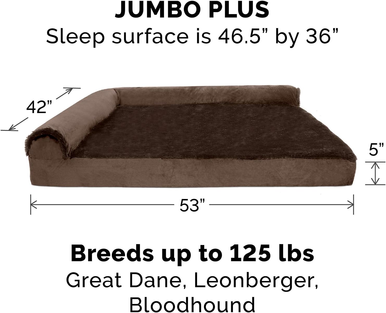 Furhaven Pet Dog Bed - Deluxe Orthopedic Plush Faux Fur and Velvet L Shaped Chaise Lounge Living Room Corner Couch Pet Bed with Removable Cover for Dogs and Cats, Sable Brown, Jumbo Plus : Pet Supplies