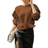 Yidarer Women Pullover Sweatshirts Cropped Crewneck Long Sleeve Belted Casual Y2K Lace Up Tops 2026 Spring Outfits
