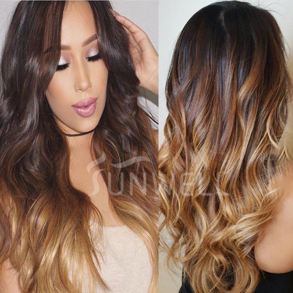 Sunwell Full Lace Wig Human Hair with Baby Hair Brazilian Full Lace Human Hair Wigs for Black Women Body Wave #1B/4/27 Ombre Color 3 Tone 130% Density 22inch