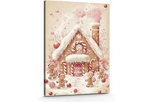 GSPQAZ Gingerbread House Christmas Wall Art - Festive Holiday Canvas Print for Vintage Christmas Decor 12x18inch-Unframed