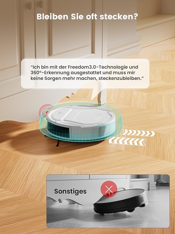 M210 Staubsaugerroboter, 2200 Pa, leistungsstark und leise, ultradünn 7,8 cm, WiFi/App/Alexa, Autonomie 120 Min, Teppichverstärkung, ideal für Tierhaare, Teppiche und Harte Böden