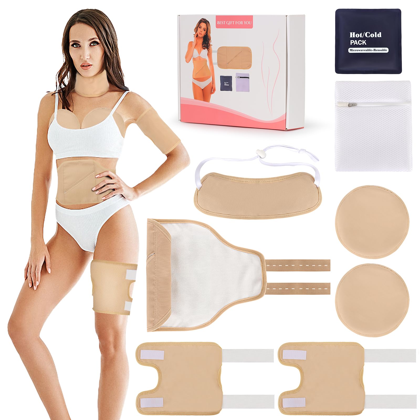 Photo 1 of QYCHHJ 8PCS Castor Oil Pack Wrap Kit Reusable Organic Flannel with Heating Pad for Liver Detox, Comfort Sleep, Inflammation Adjustable Elastic Strap Flannel Cotton Machine Washable (Bromn)