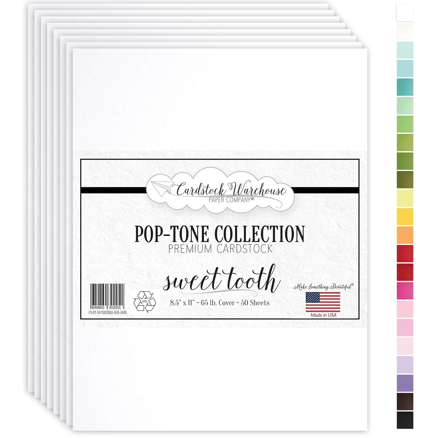 Cardstock Warehouse Pop-Tone Sweet Tooth White Cardstock Paper – 50 Sheets, 8.5 x 11" - 65 lb / 175 GSM Premium White Card Stock for Die-cutting, Crafts, Printing, Card Making and DIY Projects