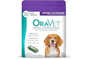 ORAVET Dental Chews for Dogs, Oral Care and Hygiene Chews (Medium Dogs, 25-50 lbs.) Purple Pouch, 30 Count