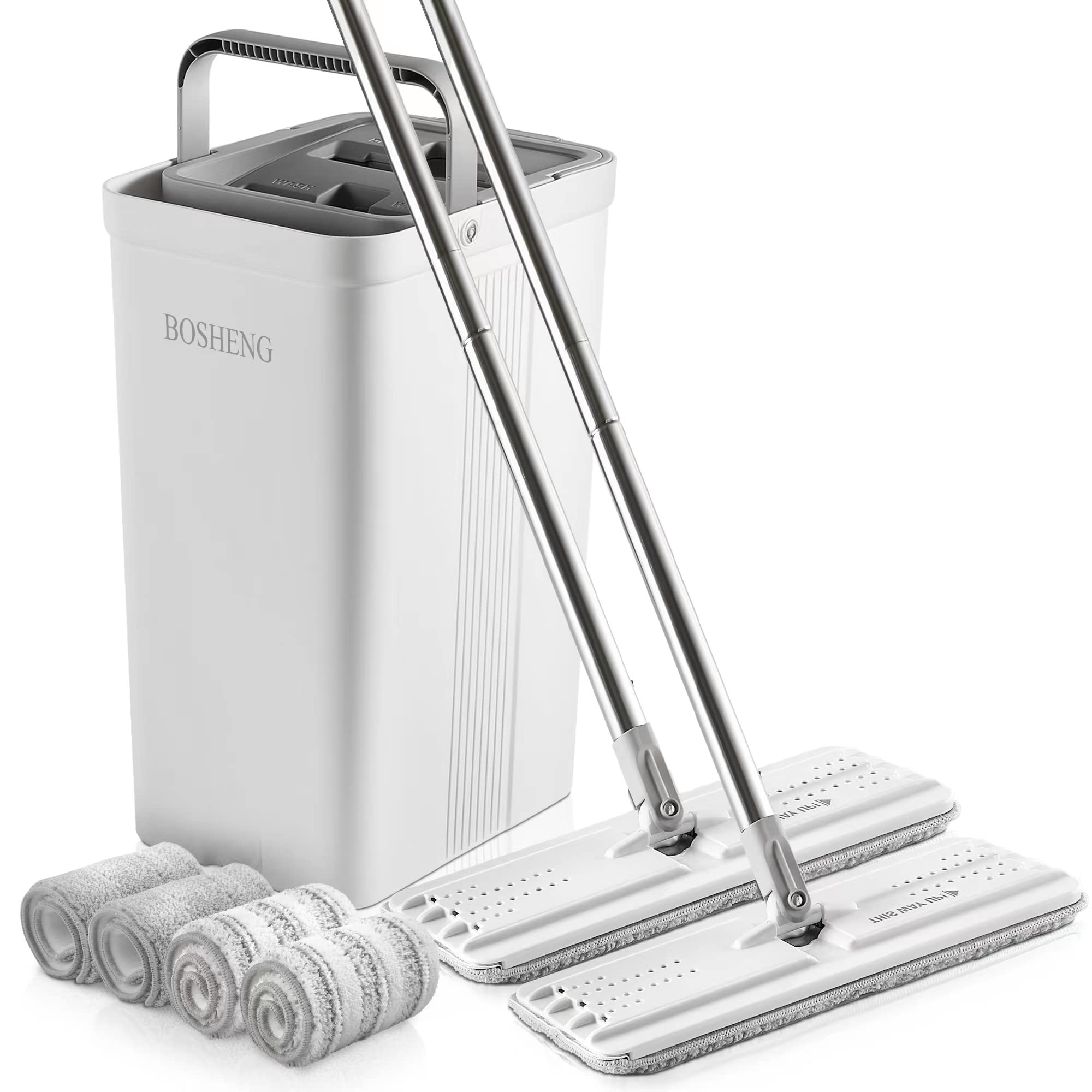 Photo 1 of ***INCOMPLETE***BOSHENG Mop and Bucket with Wringer Set, Flat Floor Mop and Bucket, with 2 Mops and 4 Microfiber Cleaning Cloths for Floor Cleaning, Wet and Dry Use for Household Cleaning