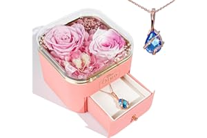 Otuo Preserved Roses Gift Jewerlry Box, Real Eternal Rose Flower with Necklace, Gifts for Girlfriend, Mom, Women, Wife, Birth