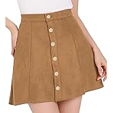 Allegra K Women's Faux Suede Button A-Line High Waisted Flared Mini Short Skirt