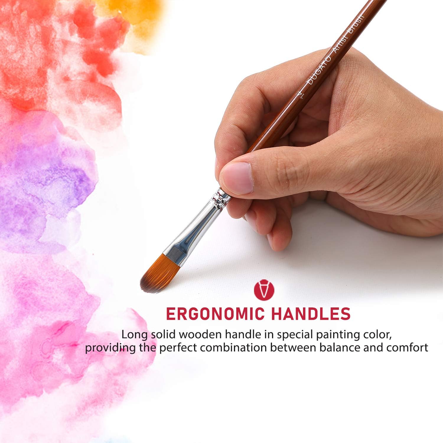 Artist Filbert Paint Brushes Set 13pcs, Soft Anti-Shedding Nylon Hair Wood Long Handle for Acrylic Oil Watercolor Gouache Paint by Numbers (13pcs)