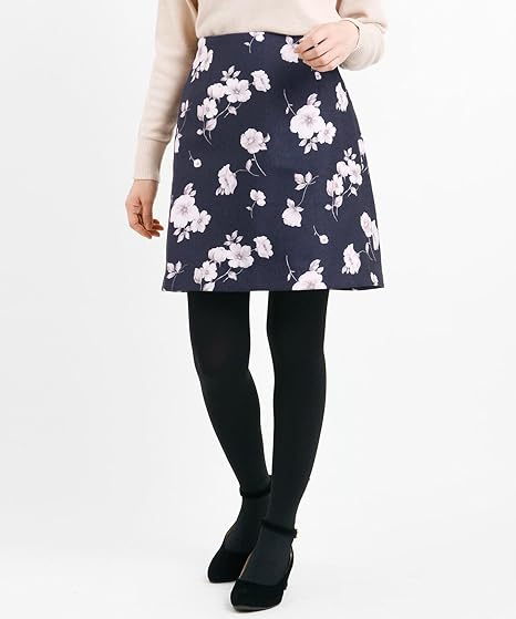 Amazon マジェスティックレゴン Majestic Legon 雑誌掲載 起毛フラワー台形スカート L ネイビー柄 スカート 通販