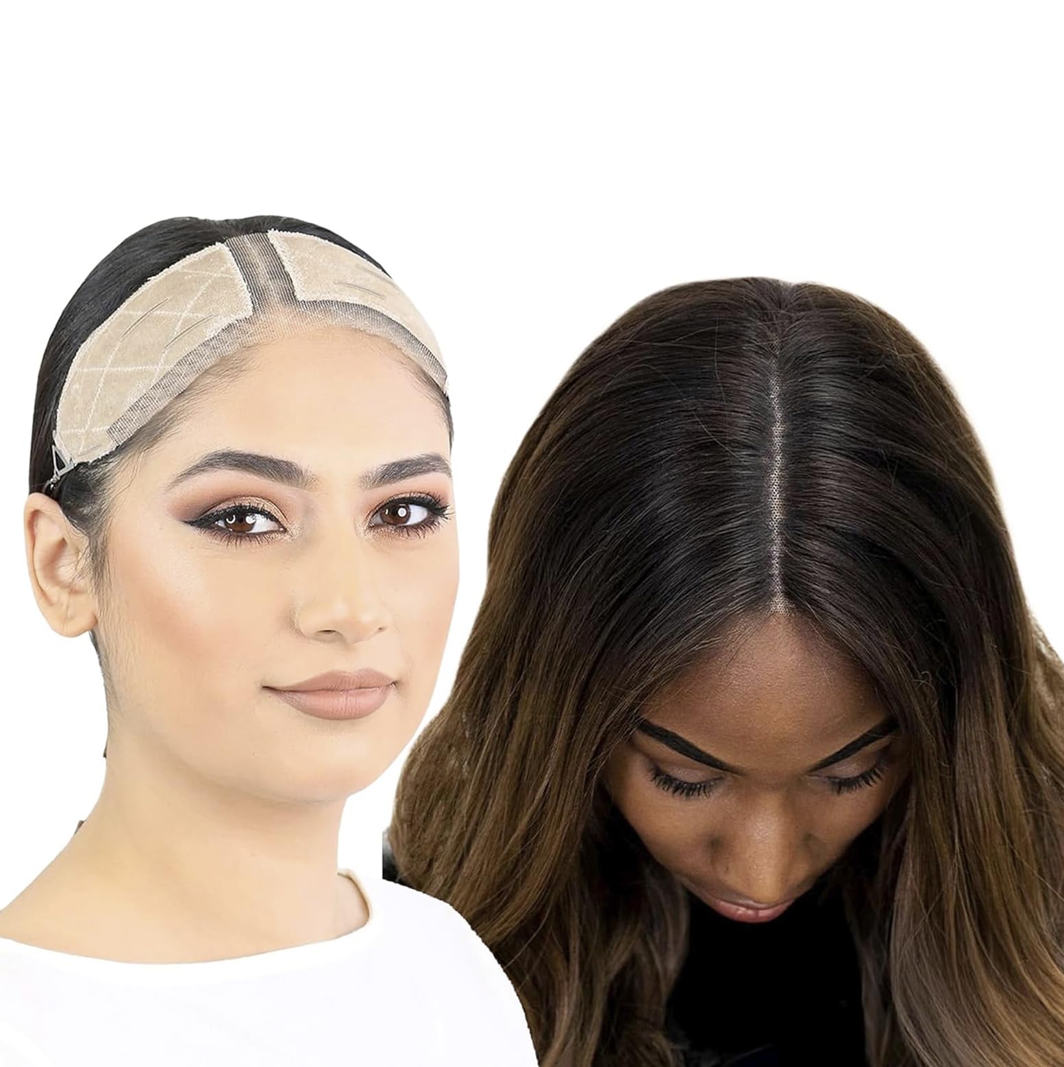 Photo 1 of MILANO COLLECTION Lace Top Grip Comfort Band for Toppers Hair & Wiglets, Non-Slip & Glueless Velvet Wig Band for Large Base Hairpieces, Adjustable Top Grip for Hair Topper & Wigs, Beige, Large