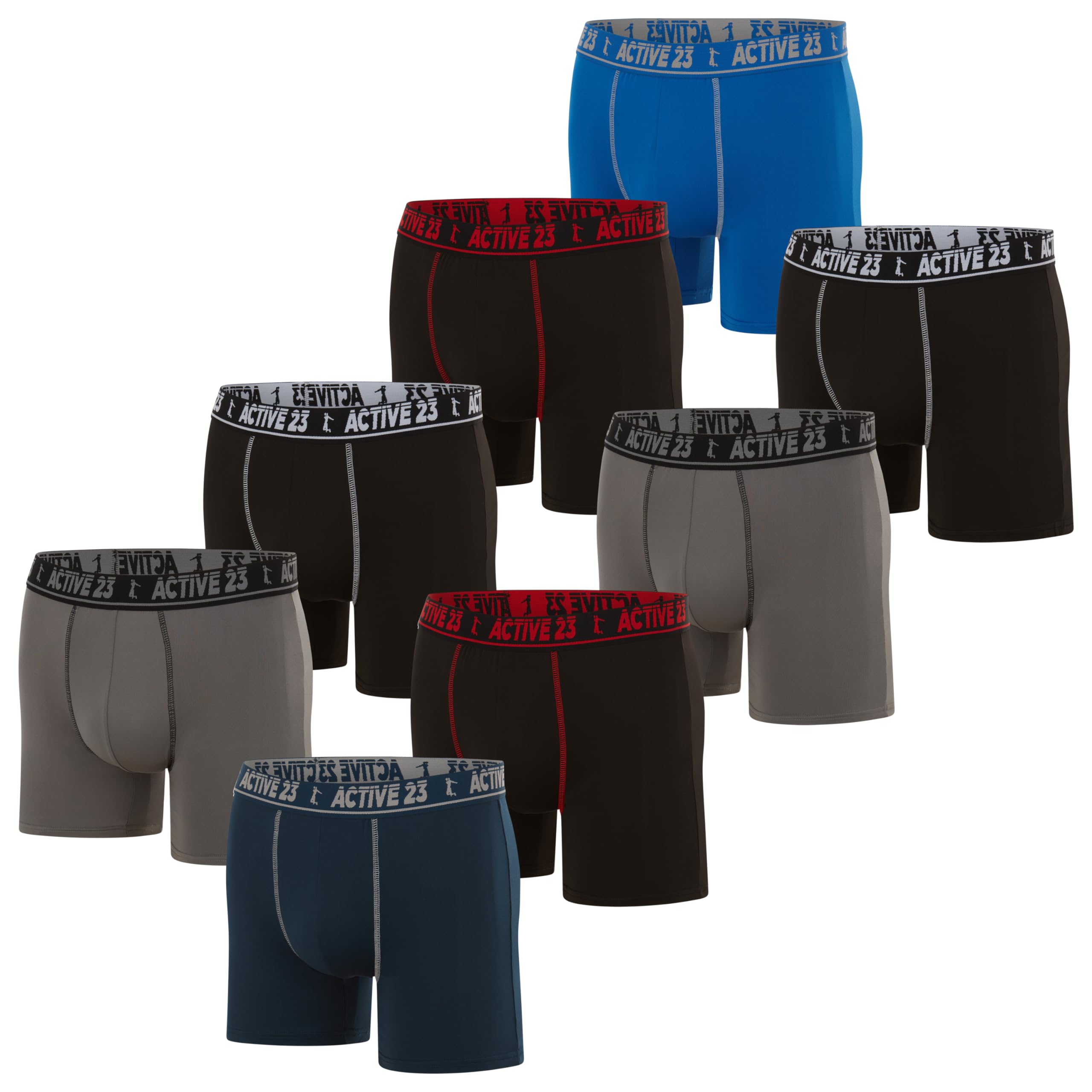 Photo 1 of Active 23 Mens 8 Pack Dry Fit Performance Boxer Briefs for Men, Cooling Moisture Wicking Athletic Support Underwear, Large Multicolor