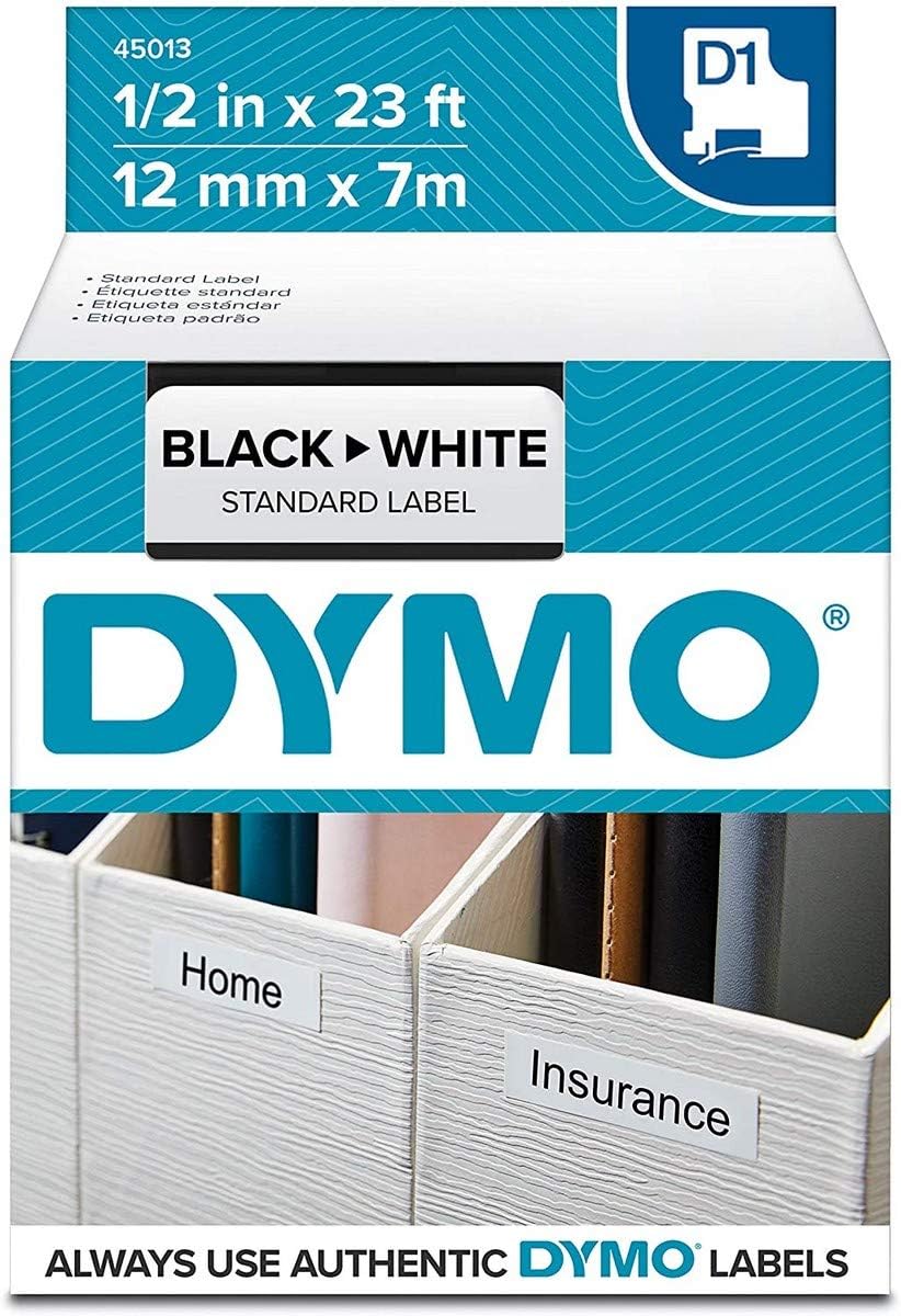 DYMO Authentic D1 Label l DYMO Labels for LabelManager, COLORPOP and LabelWriter Duo Label Makers, Great for Organization, Indoor and Outdoor Use, ½” (12mm), Black Print on White Tape, Water Resistant : Office Products