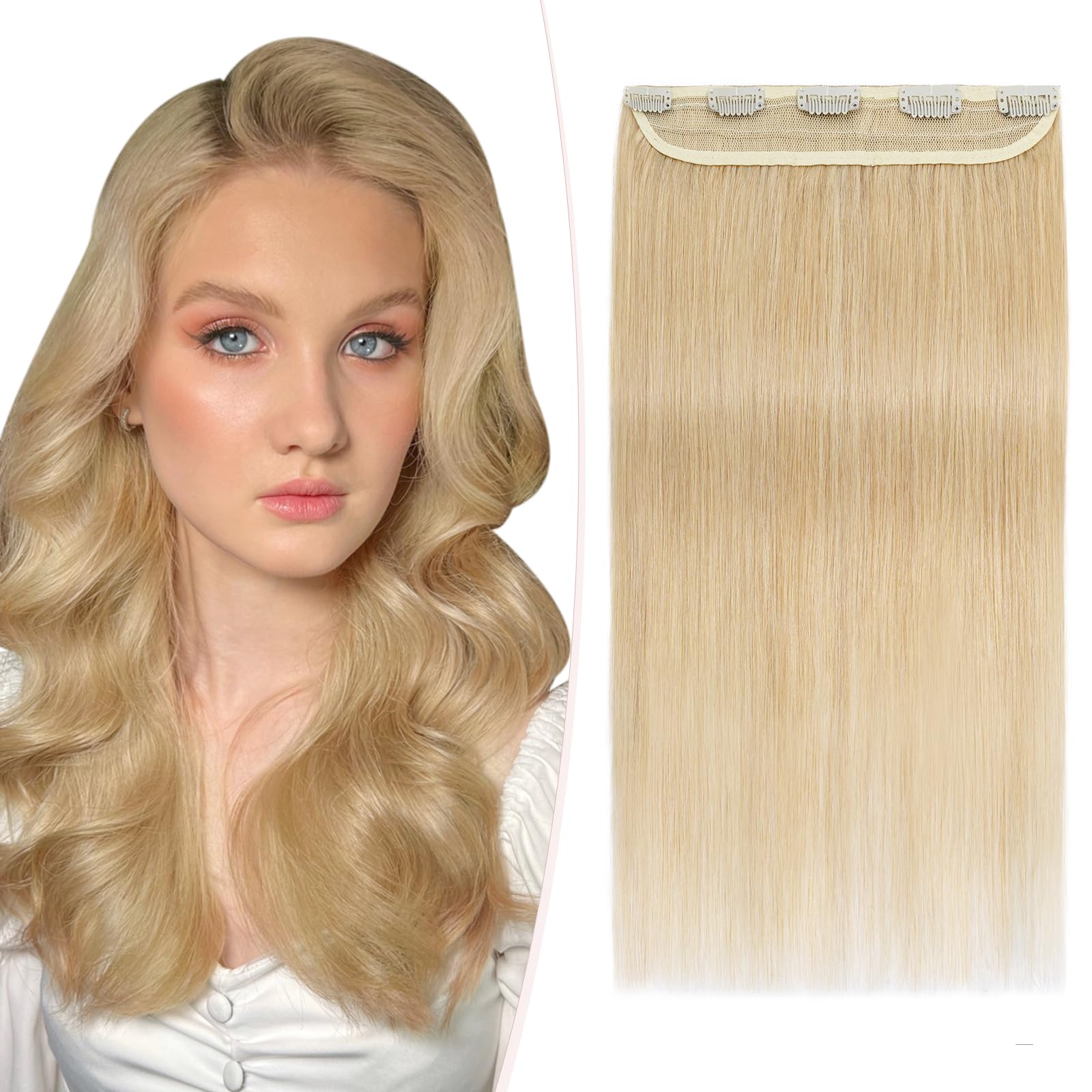SEGOHAIR Clip in Hair Extensions Real Human Hair, 18" Hair Extensions Clip in One Piece 5 Clips Remy Seamless (50g) Golden Blonde — image 1