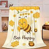 Bee Blanket Honey Yellow Bumblebee Beehive Throw Blanket Soft Warm Cozy Fleece Fuzzy Plush Flannel Blankets Gifts for Girls Women Boys Kids Adults 40"X50"