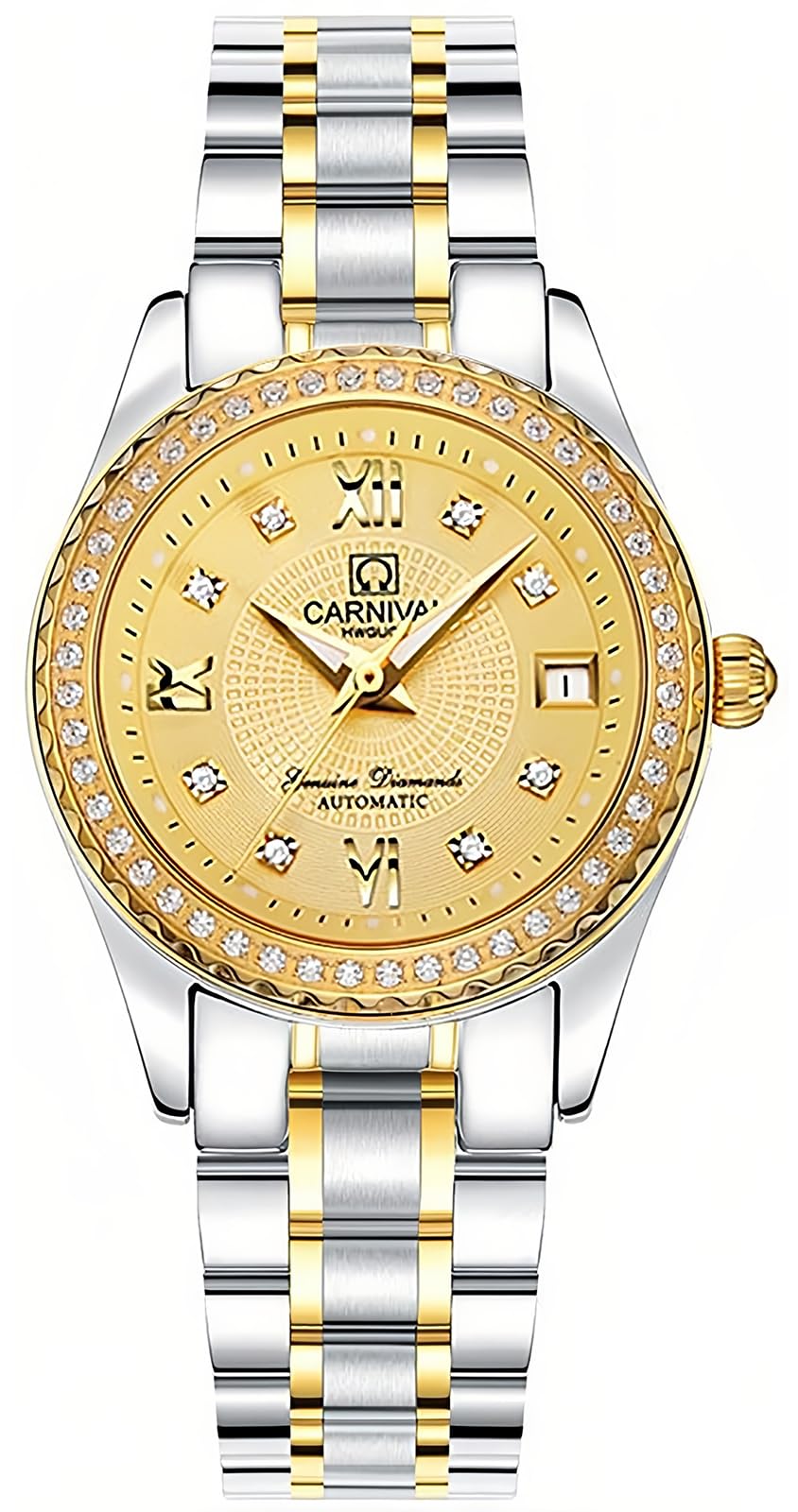 Gosasa Automatic Watch Fashion Women's Analog Watches Stainless Steel Link Waterproof Ladies Luxury Dress Watch, Y Silver & Gold, Automatic Watch