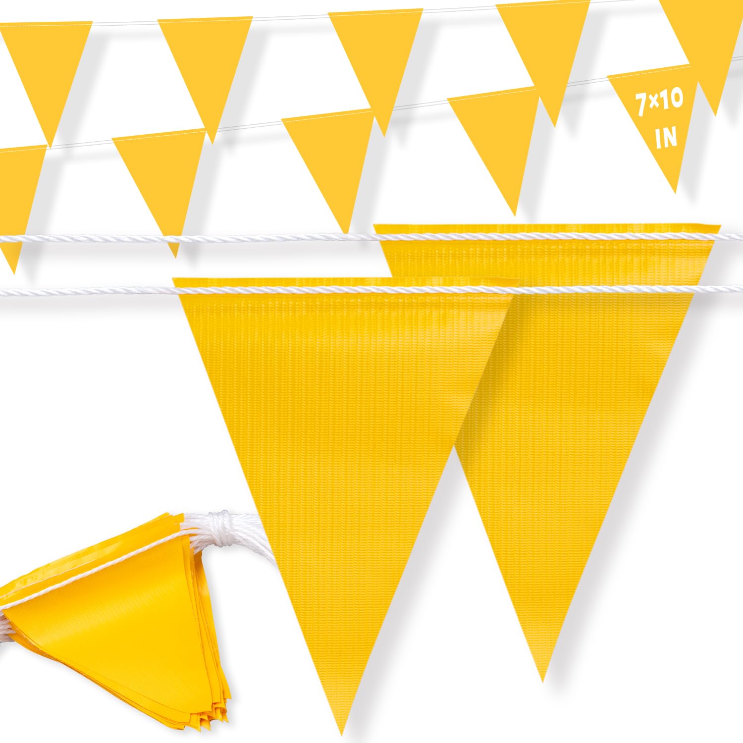 Photo 1 of 105ft Pennant Banner Flag, 7"x10" Fluorescent Yellow Safety Flagging Banner Warning Flag for Construction Site/Traffic Control/Boundary Barrier Signs, Perimeter Marking Flags on String, 45 Flags