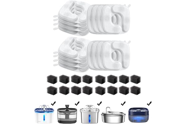 Veken Cat Water Fountain Filters, 16 Pack Replacement Filters & 16 Pack Replacement Pre-Filter Sponges Set for 67oz, 95oz, 13